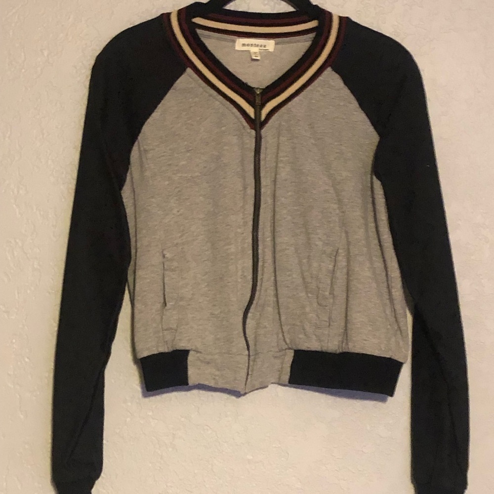 Monteau Bomber Jacket in Black Stripe Detail